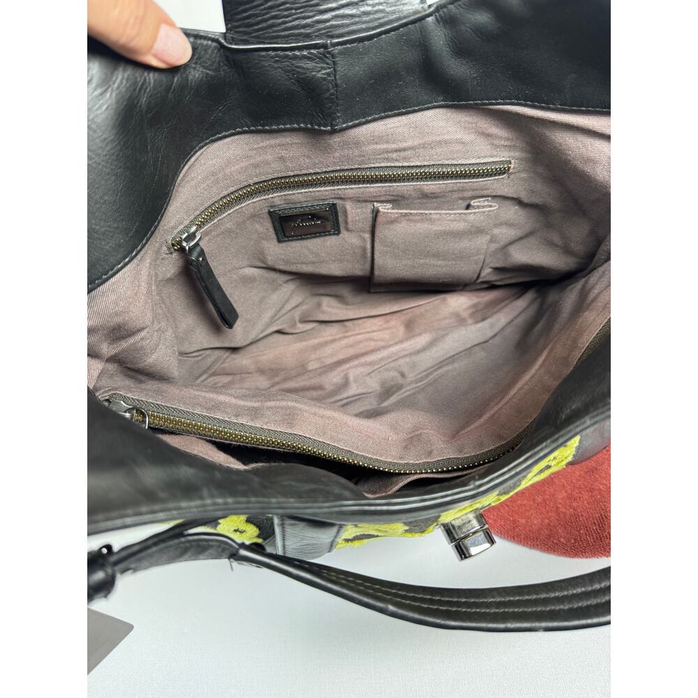 Petunia Pickle Bottom Black Yellow Velvet Floral Leather Trim Shoulder Tote Bag - Picture 9 of 11